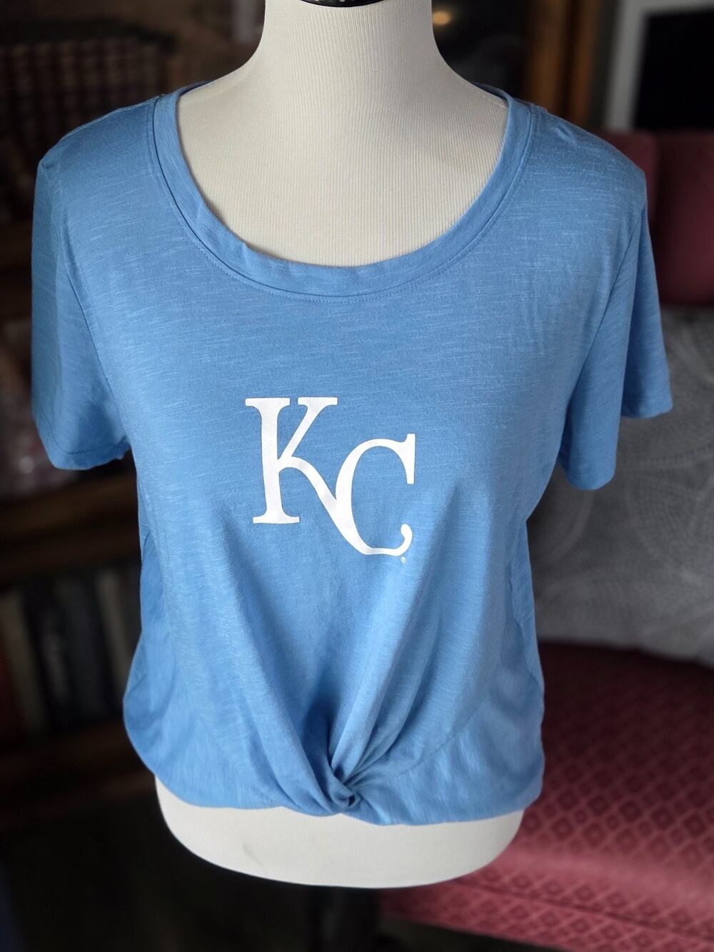 New Era Kansas City Royals Women's 2XL Blue Front Twist Knot T-Shirt Graphic Tee